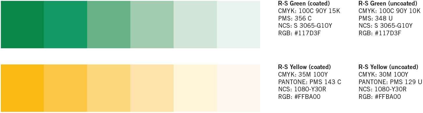 Ragn-Sells Autoparts sine prim&aelig;rfarger i henhold til Ragn-Sells AS sin grafiske manual.